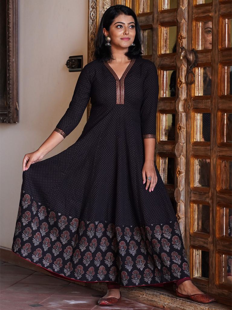 Buy Black Georgette Printed Anarkali Kurta With Palazzo Online in India